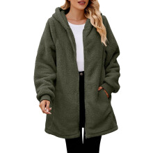 Elabch Damen Sherpa-Jacke, flauschiger Kapuzenpullover mit Reißverschluss, Oversize-Fleecejacke, flauschiger Mantel, lockere Plüschjacke mit
