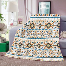 Boho Aztec Throw Blanket, Beige Tribal Flannel & Fleece Blanket, 60"x80", for Bed/Chair/Sofa – Compatible with Boho Home Decor