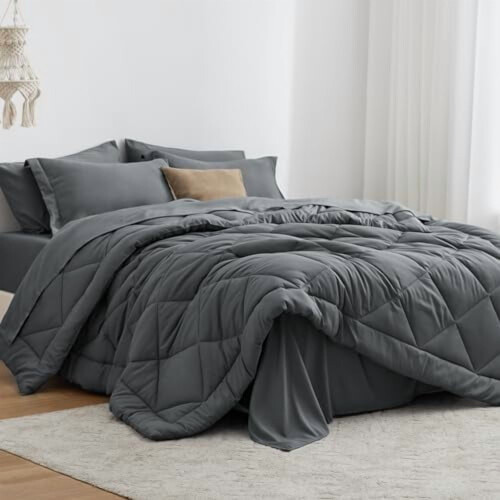 Ensemble de couette gris foncé pour lit simple (5 pièces)