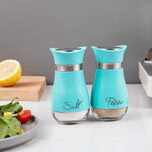 Salière et poivrière, bouteille en acier inoxydable et verre, lot de 2, turquoise