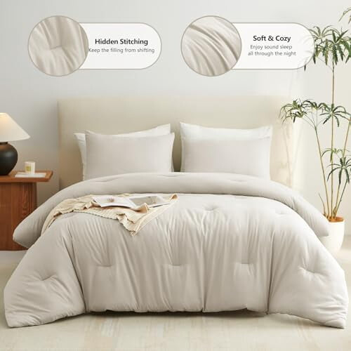 Beige Microfiber Comforter Set with 2 Pillowcases 1