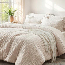 Olijfgroene Queen 7-delige Seersucker dekbedset
