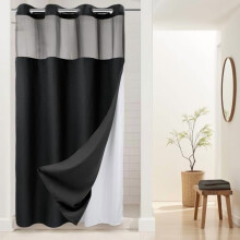 Βαρέως τύπου κουρτίνα μπάνιου με κουκκίδες και ύφανση waffle, χωρίς γάντζους, με