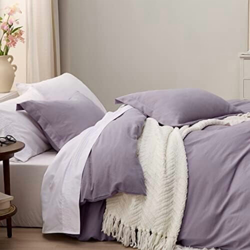 Ensemble de housse de couette 3 pièces gris-violet pour lit king size 2