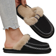 Pantoufles chaudes et confortables pour femmes, pantoufles d'intérieur en mousse à mémoire de forme avec semelle antidérapante - Mules douces et