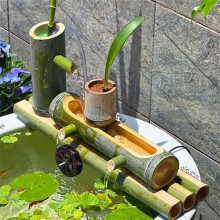 Handmade Bamboo Solar Water Fountain with Relaxing Water Sounds, Zen Feng Shui Garden and Indoor Feature