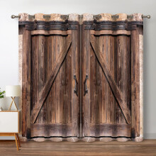 Rustic Wood Blackout Curtains Vintage Wooden Barn Door Farmhouse Home Bedroom Living Room Decor Brown Grommet Window Drapes 2 Panel Set, 42"x63"
