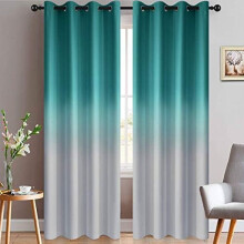 Ombre Blackout Curtains 52 x 84 in, Teal & Greyish White, 2