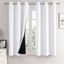 Rideaux occultants blancs à 100 % avec doublure noire, panneaux à œillets thermiquement isolés (42 x 54 po, paquet de 2)