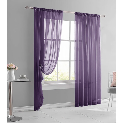Cortinas transparentes de poliéster com bolso para varão, 2 painéis, 99 x 249 cm (39 x 98 polegadas).
