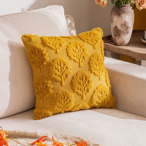 Housse de coussin brodée à motifs de feuilles 45 x 45 cm 2