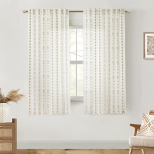 Brown Semi Sheer Curtains 63 Inch Length,Boho Floral Linen Mocha Curtains for Living Room