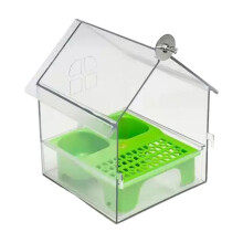 Mangeoire et bain d'oiseaux transparents avec toit pour petits oiseaux