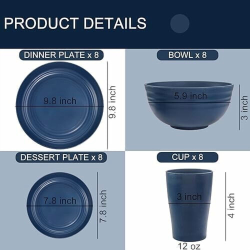 Wheat Straw Dinnerware Set for 8 People, 16-Piece, 1
