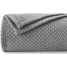 Super Soft Throw Blanket Grey Premium Silky Flannel Fleece Leaves Pattern Lightweight Bed Blanket All Season Use (Grey, Throw(50"x60"))