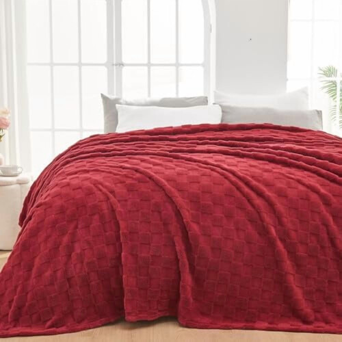 Flannel Fleece Tæppe Queen Size Rød Ternet