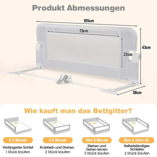 Baby Bed Rail with Foam, Strap, 105x40x42 cm, White 1
