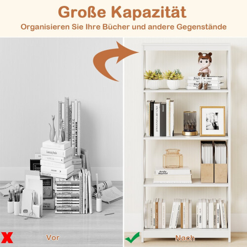 Libreria aperta a 5 ripiani, MDF bianco, design a rombo 2