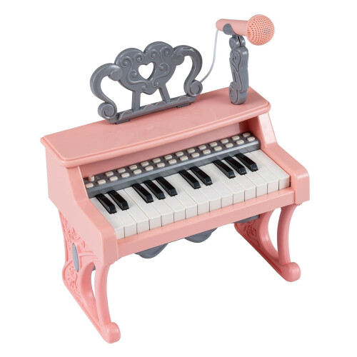 Tastiera per pianoforte elettrico per bambini, 25 tasti, microfono e supporto, rosa