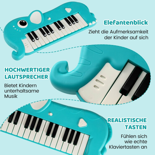 Pianoforte digitale per bambini a 25 tasti con musica e luci, blu 2