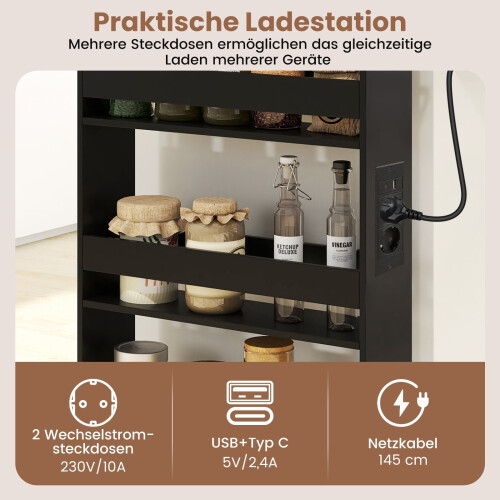Slim Storage Cart with Charging Station, 4-Tier, Black 2