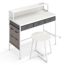Computertisch mit Steckdosen, Monitorständer und Hocker-Set