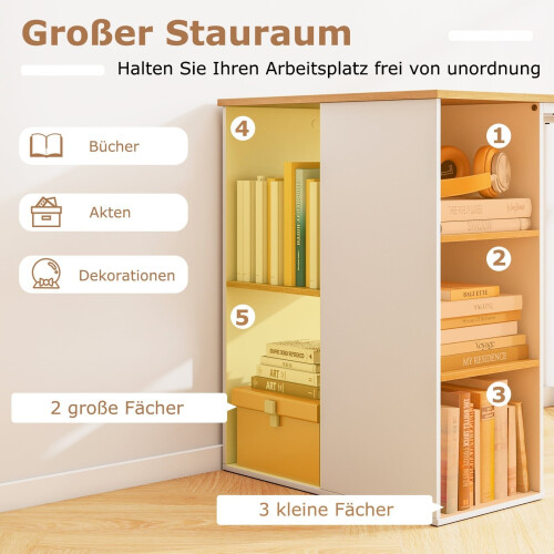 115 cm Computertisch mit 5 Ablagefächern, Natur-Finish 2