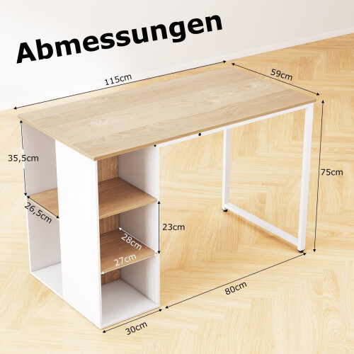 115 cm Computertisch mit 5 Ablagefächern, Natur-Finish 1