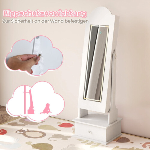 Mobiletto portagioie per bambini con specchio e luci a LED, bianco 2