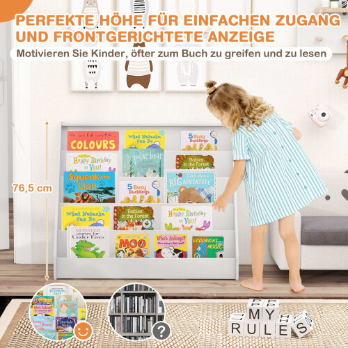 Bibliothèque pour enfants à 5 étagères, blanche, design sécurisé 2