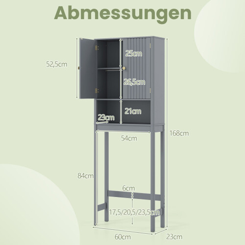 WC-Schrank mit verstellbarem Einlegeboden, graues MDF 1