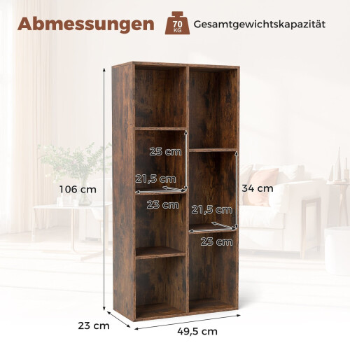 Estantería de 7 cubos, vertical u horizontal, marrón rústico 1