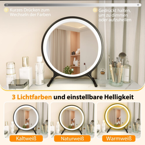 Schminktisch mit LED-Spiegel, 5 Schubladen, Weiß 2