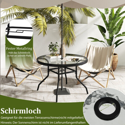 Runder Glastisch für den Außenbereich mit Schirmloch, 70 cm 2