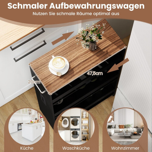 Schmaler Rollwagen mit Ladestation - Schwarz/Vintage Braun 2