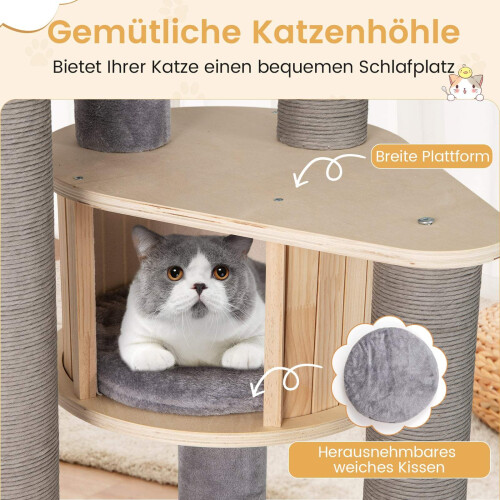 Arbre à chat multi-niveaux de 197 cm avec hamac, gris 2
