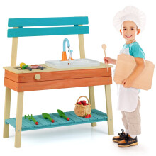 Spielküche aus Holz für Kinder mit Grill und Wasserspiel