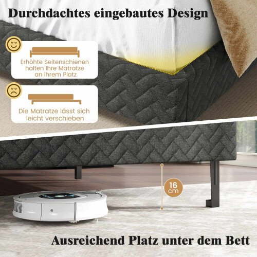 Verstellbares Samtbettgestell mit Chevron-Kopfteil, Grau 2