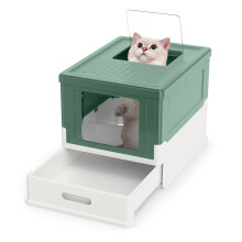 Faltbare Katzentoilette mit Deckel und ausziehbarer Schale, Grün