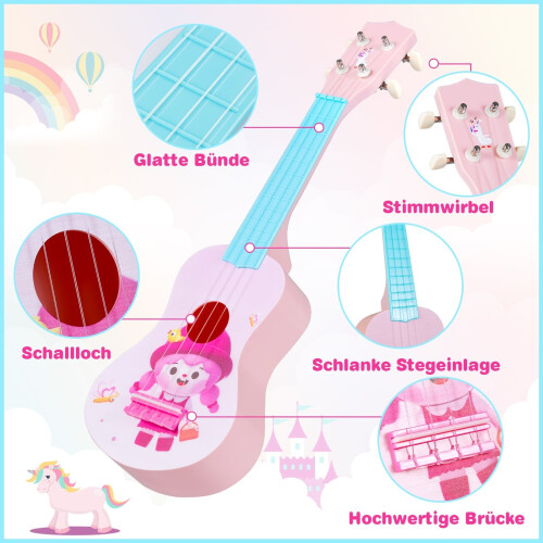 Ukulele rosa de 21 polegadas para crianças, cordas de nylon, ideal para iniciantes. 2