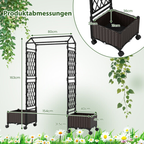 Hochbeet mit Rankgitter, selbstbewässernd, mobil, braun 1