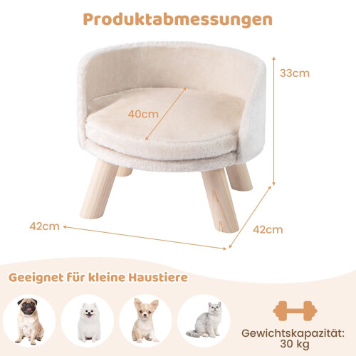 Pet Sofa Bed with Cushion, Pine Wood Legs, Beige 1
