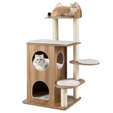 122 cm hoher Katzenbaum mit zweistöckigem Katzenhaus und Sisalstämmen