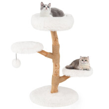 Katzenkratzbaum, 90 cm, Birnenholz, Weiß, mehrstufig