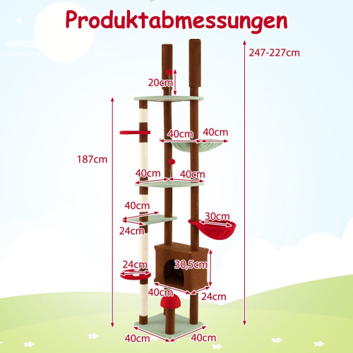 Deckenhoher Katzenbaum mit Hängematte und Sisalstämmen 1