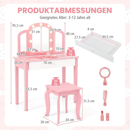 Ensemble coiffeuse pour enfants avec miroir amovible et éclairage 1