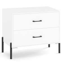 Comodino in legno a 2 cassetti con gambe in metallo, bianco