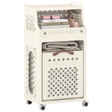 Cesto portabiancheria con ruote e ripiano, pieghevole, beige, 30 l