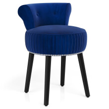 Poltrona da toeletta in velluto con schienale capitonné e gambe in legno, blu