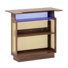 LED-Hausbar aus Rattan mit RGB-Beleuchtung und Glashaltern